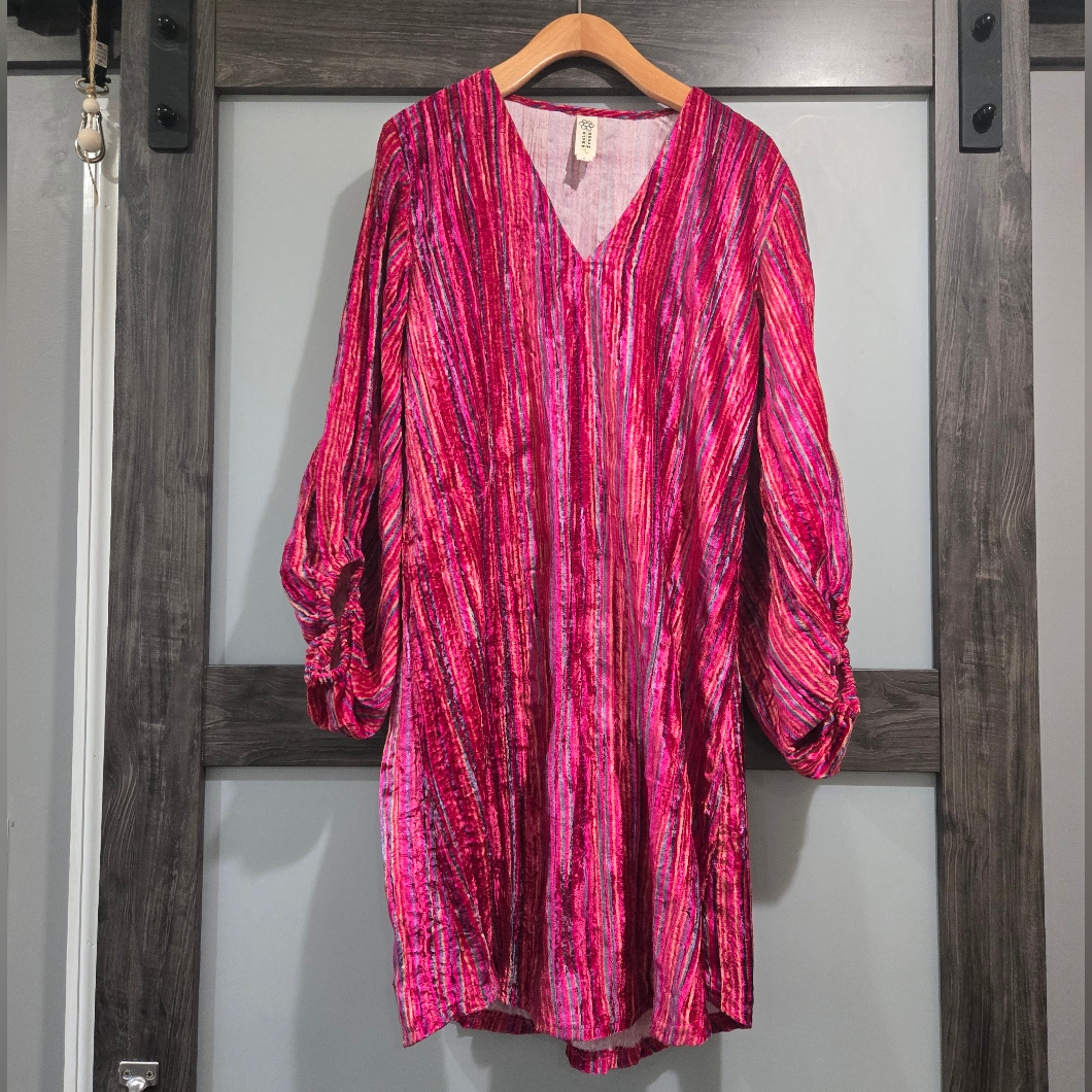 Uncle Frank Velvet Pink Stripe Colorful Dress Size Small